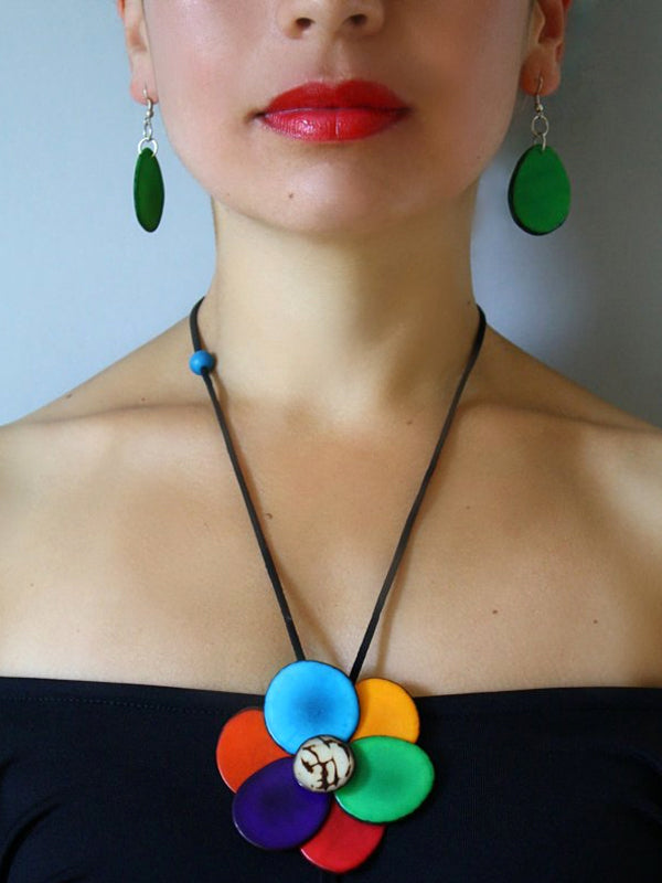Flower Tagua Necklace Set - Multicolour